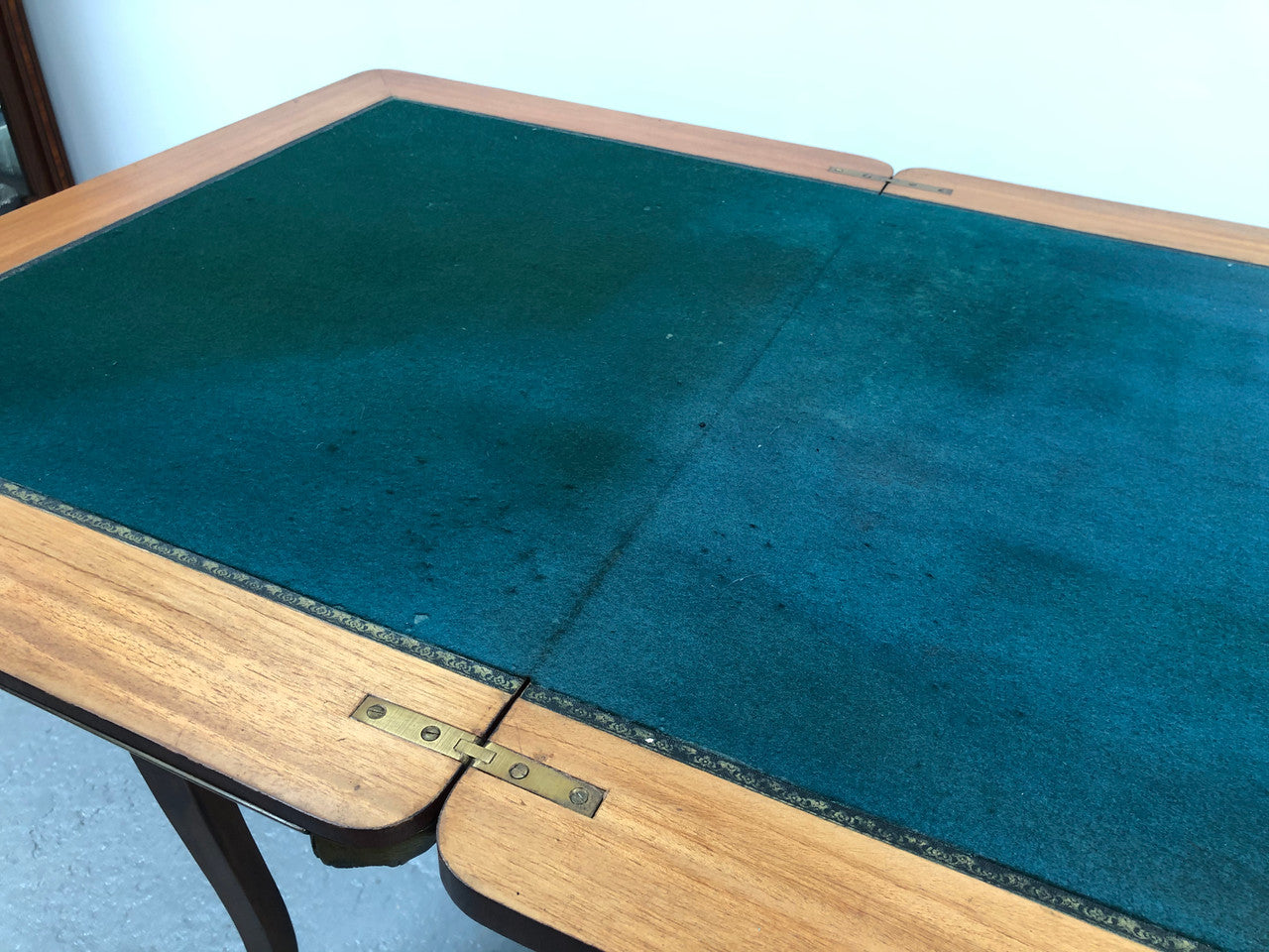 Beautiful french inlaid games table which includes internal drawers and bronze mounts. Internal drawers have counters and cards included.