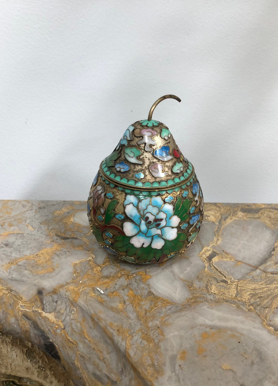 Good Quality Chinese Cloisonne Pear Covered Bowl