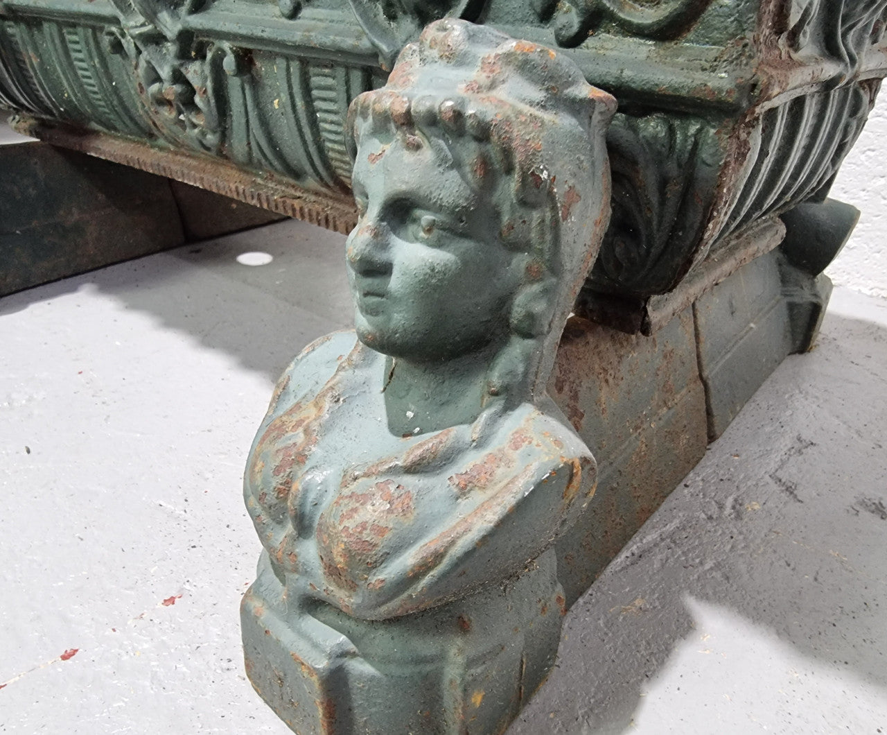 Rare French 19th Century cast iron green painted planter on stand. In good original condition.