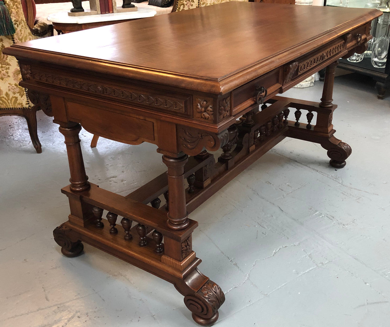19th Century French Walnut Henry II Style Desk