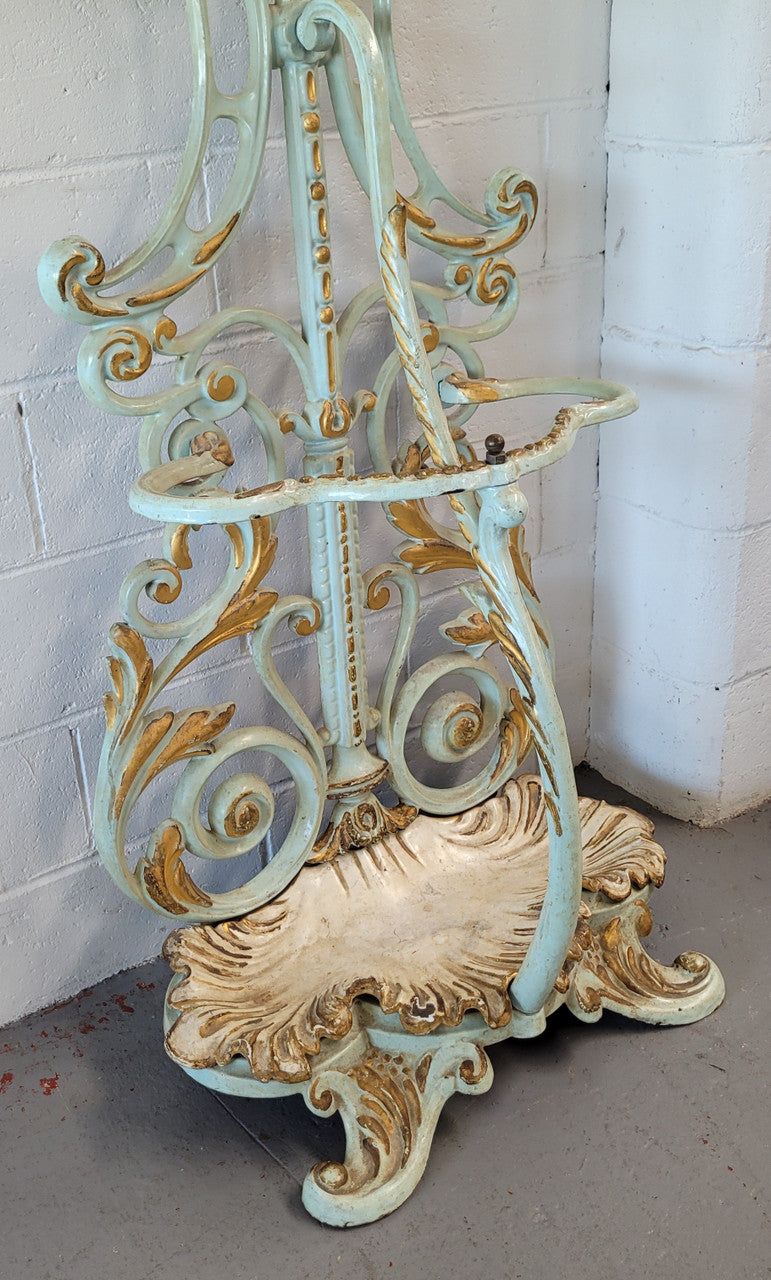 Very attractive 19th Century French cast iron painted and gilded hall stand with original small mirror. Sourced from France and in good original condition.