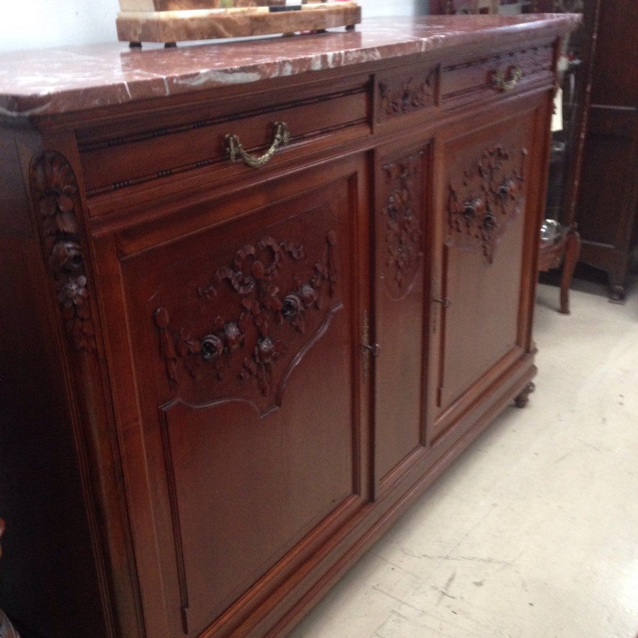French Walnut Marble Top Buffet