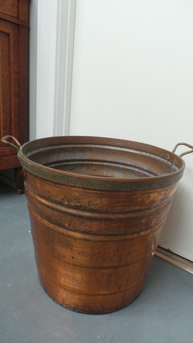 Fabulous Antique Copper And Brass Two Handled Bucket
