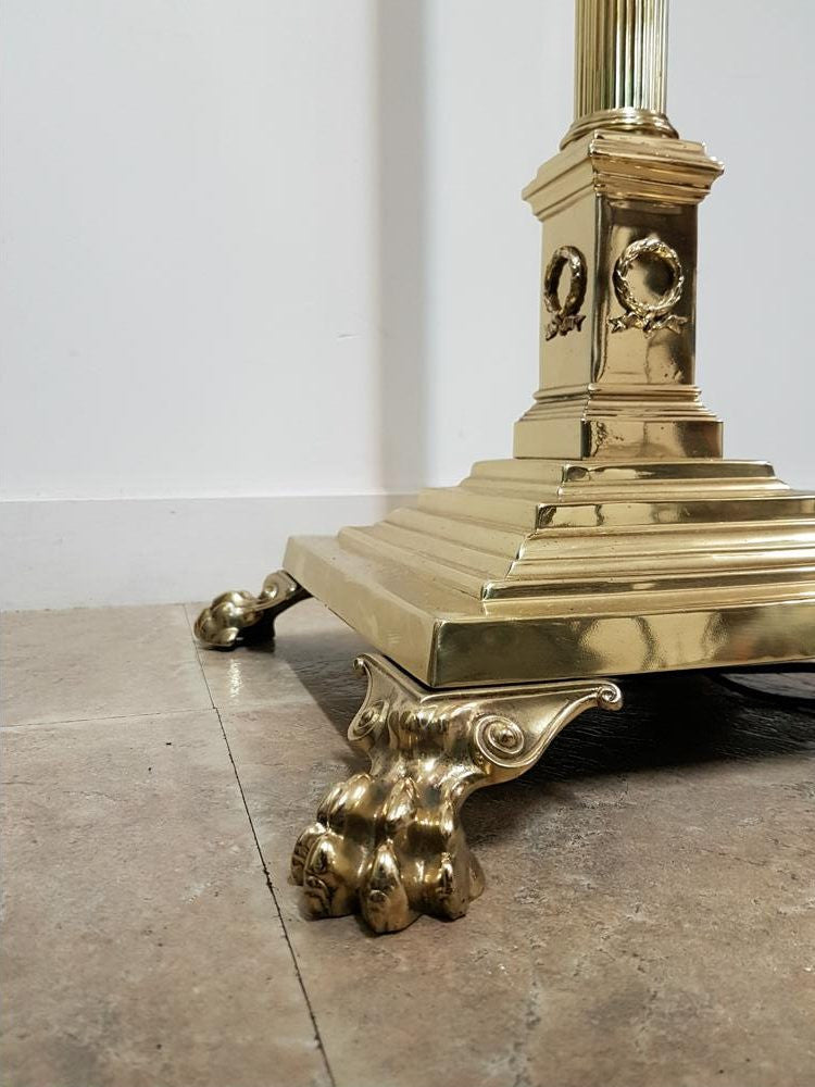 Edwardian Brass and Cast Iron Standard Lamp with Shade