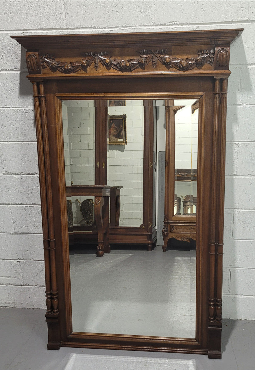 Nicely Carved Walnut Mantle Mirror