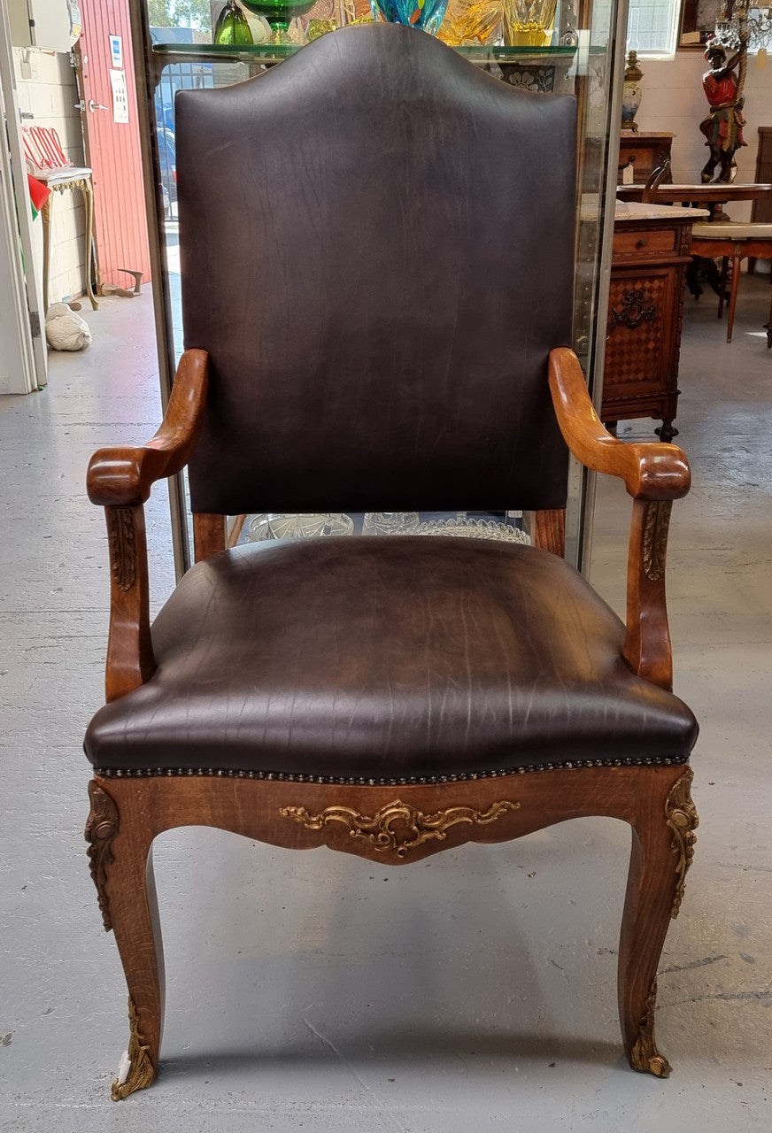 Grand French Oak Louis XV Style Newly Upholstered Desk Chair
