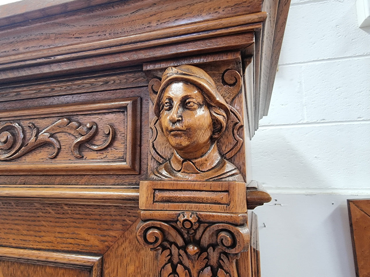 Impressive and grand French Oak Renaissance style sideboard. Beautifully detailed carvings and plenty of storage with three very large cupboards with a total of eight adjustable shelves along with three large drawers. It has been sourced from France and is in very good original detailed condition.