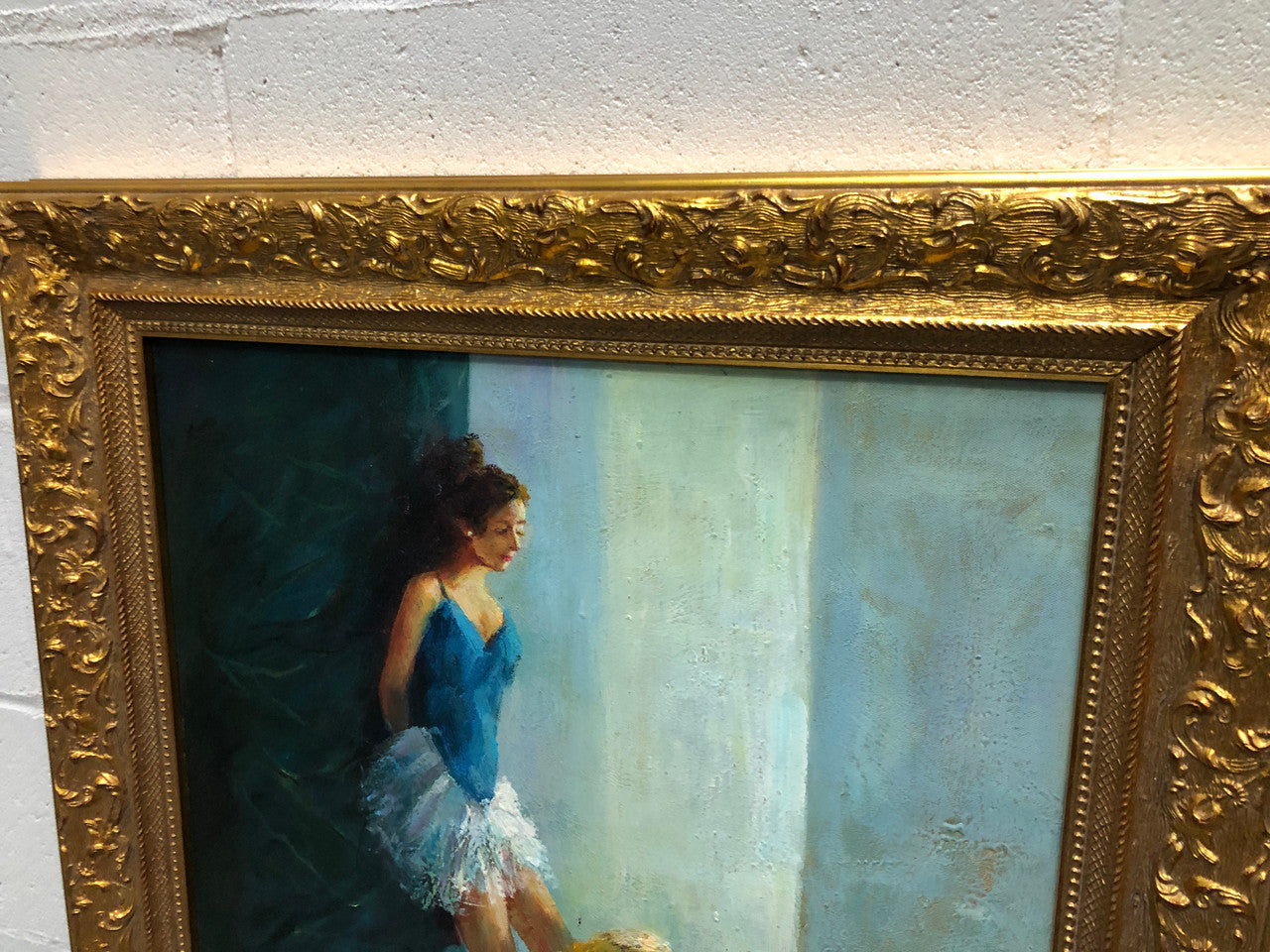 Beautifully framed canvas painting of a pair of ballet dancers. In a very ornate decorative frame. In good original condition.