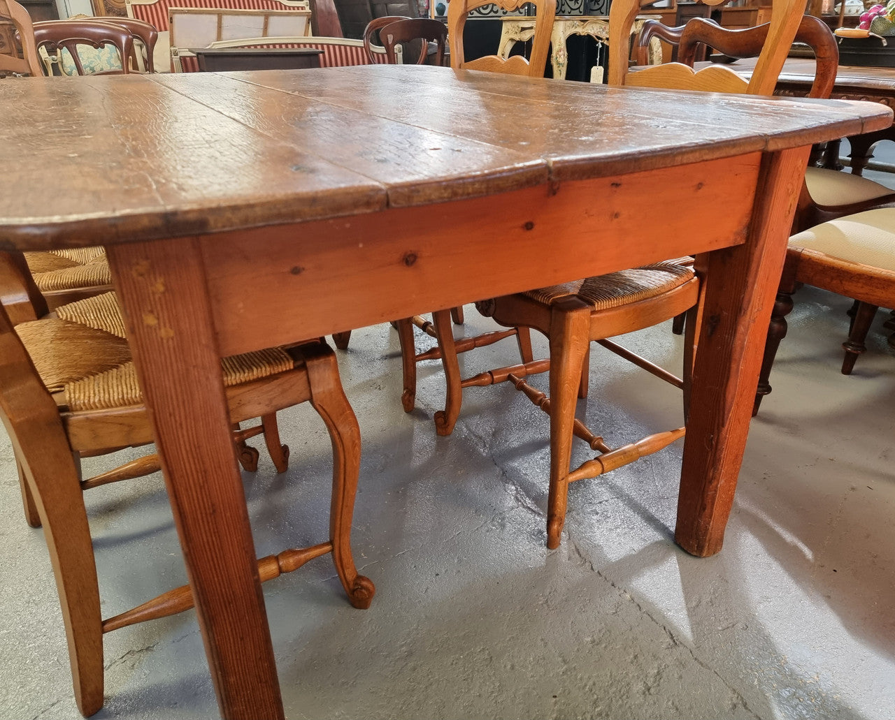Fabulous early 19th Century Antique Fruitwood Farmhouse table of small proportions and loads of rustic detail. In good original detailed condition.