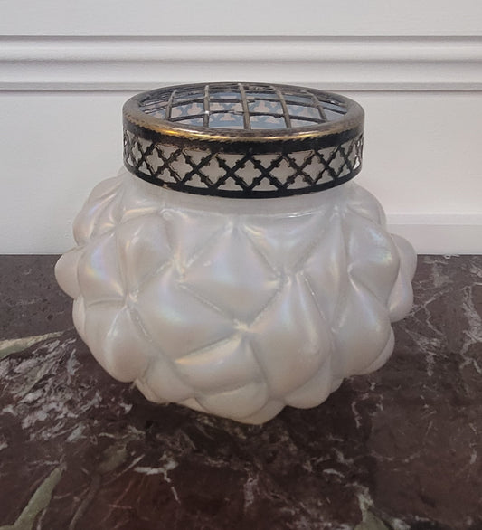 Iridescent Loetz glass vase with flower insert. Please view photos as they help form part of the description.