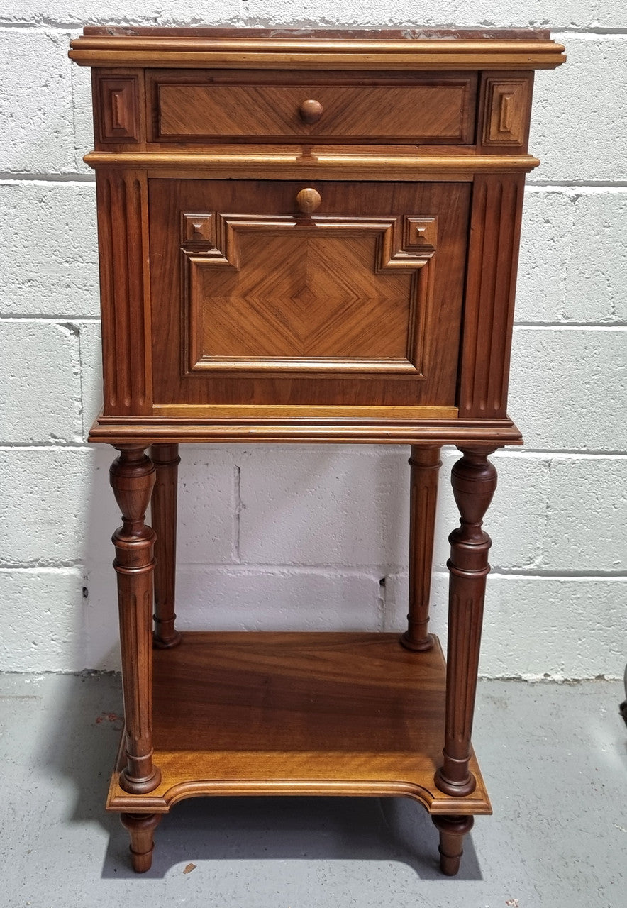 French Walnut Louis XVI Style Single Bedside Cabinet Rouge Marble Top