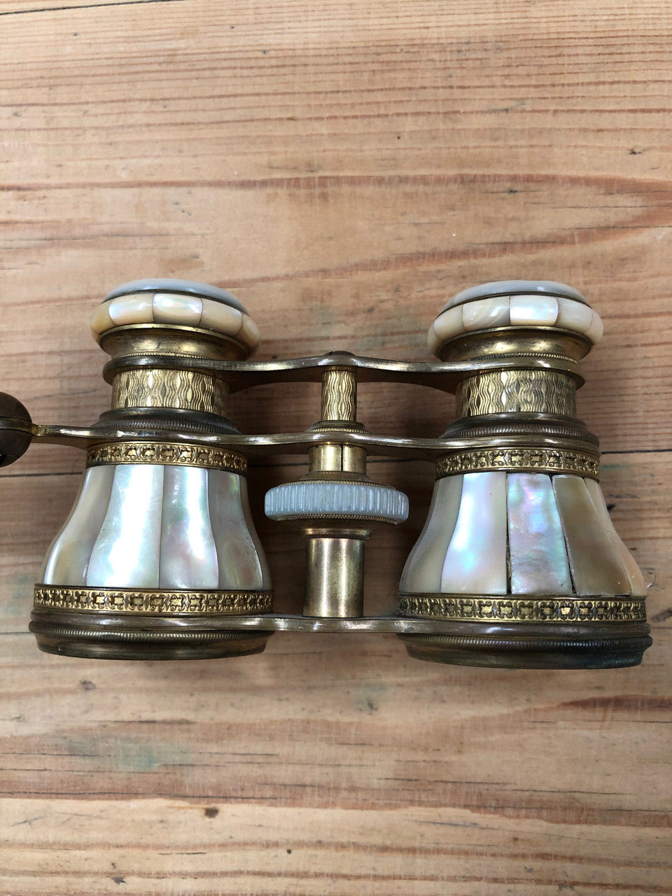 Rare Pair of French Mother of Pearl And Gilt Metal Telescopic Opera Glasses