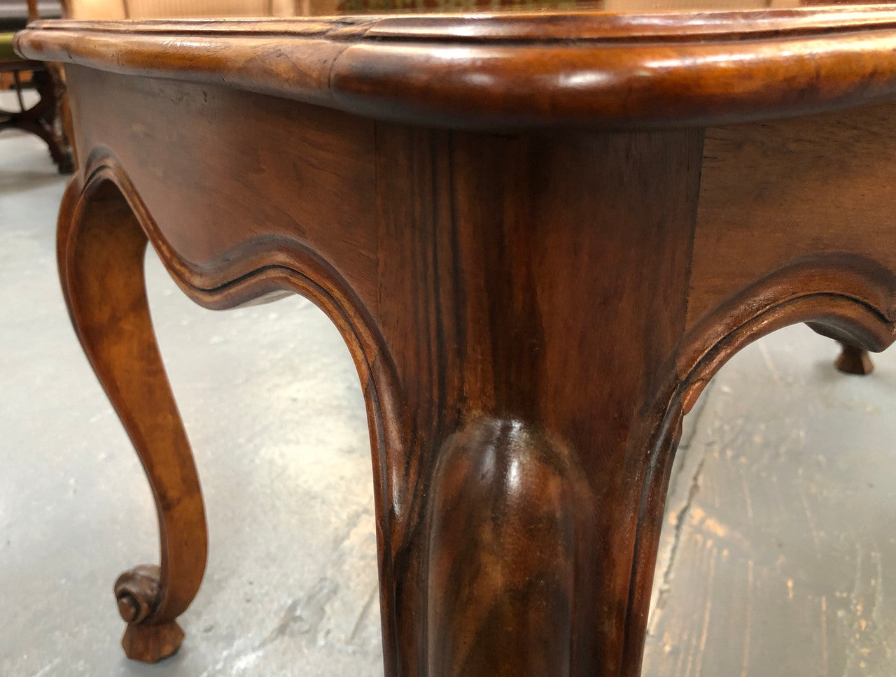 French Walnut parquetry top coffee table. In good original detailed condition. Circa: 1950's