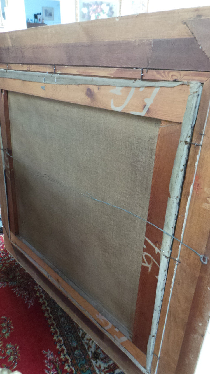 A very striking large Dutch signed oil on canvas painting. It has beautiful vibrant colours and has been sourced from France. It is in an original gilt frame and in good condition.