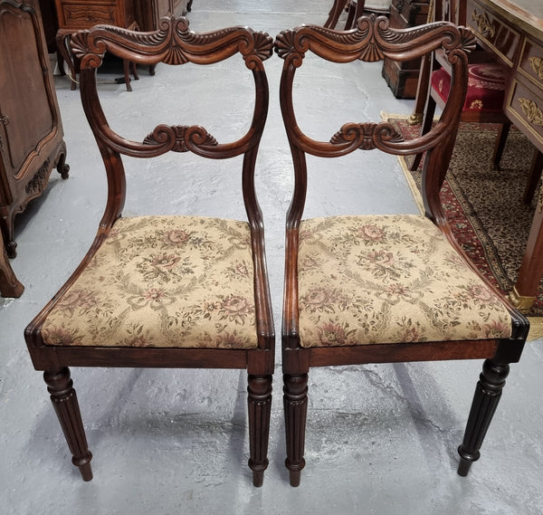 Stunning William IV carved Rosewood chairs from circa 1840's. Sourced locally they are in good original condition. Being sold individually for $450.00 each.