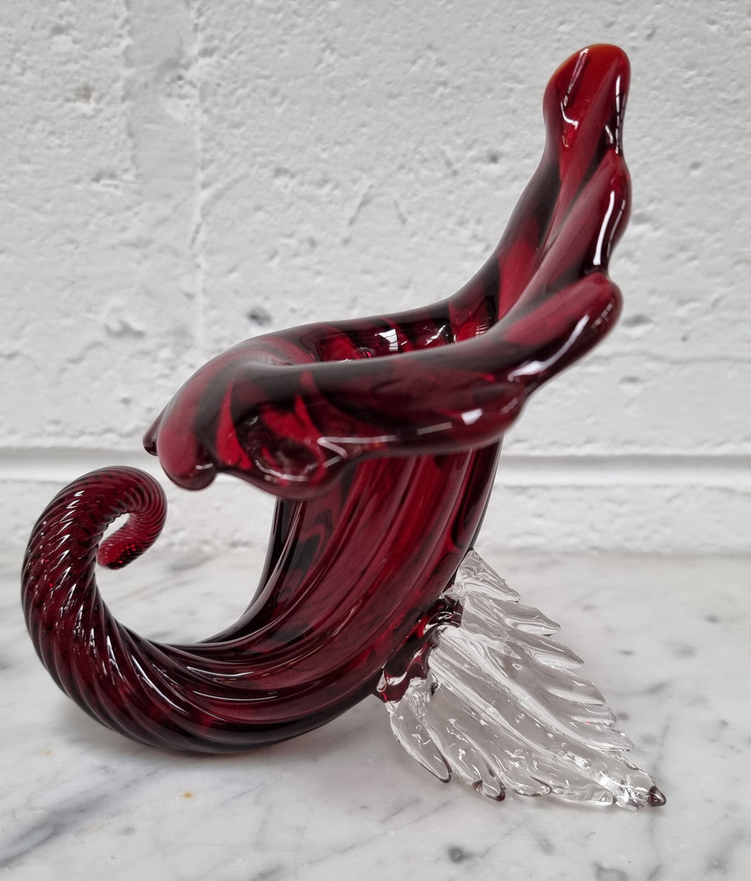Vintage Ruby Red Murano Glass Cornucopia.