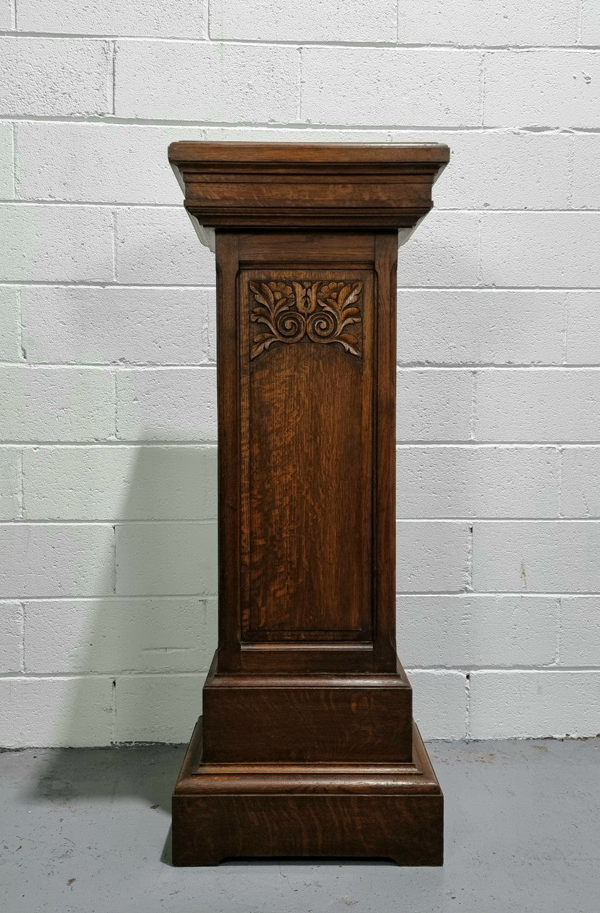 French Oak Henry II Style Pedestal with Carving to Trunk