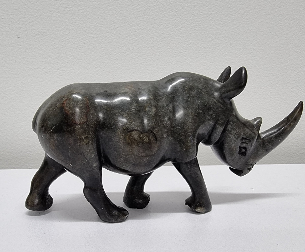 Vintage African Hand Carved Stone Rhino Sculpture