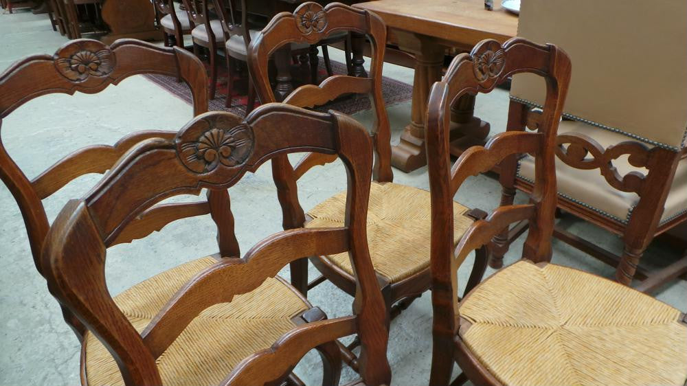 Set of Six French Oak Dining Chairs-2