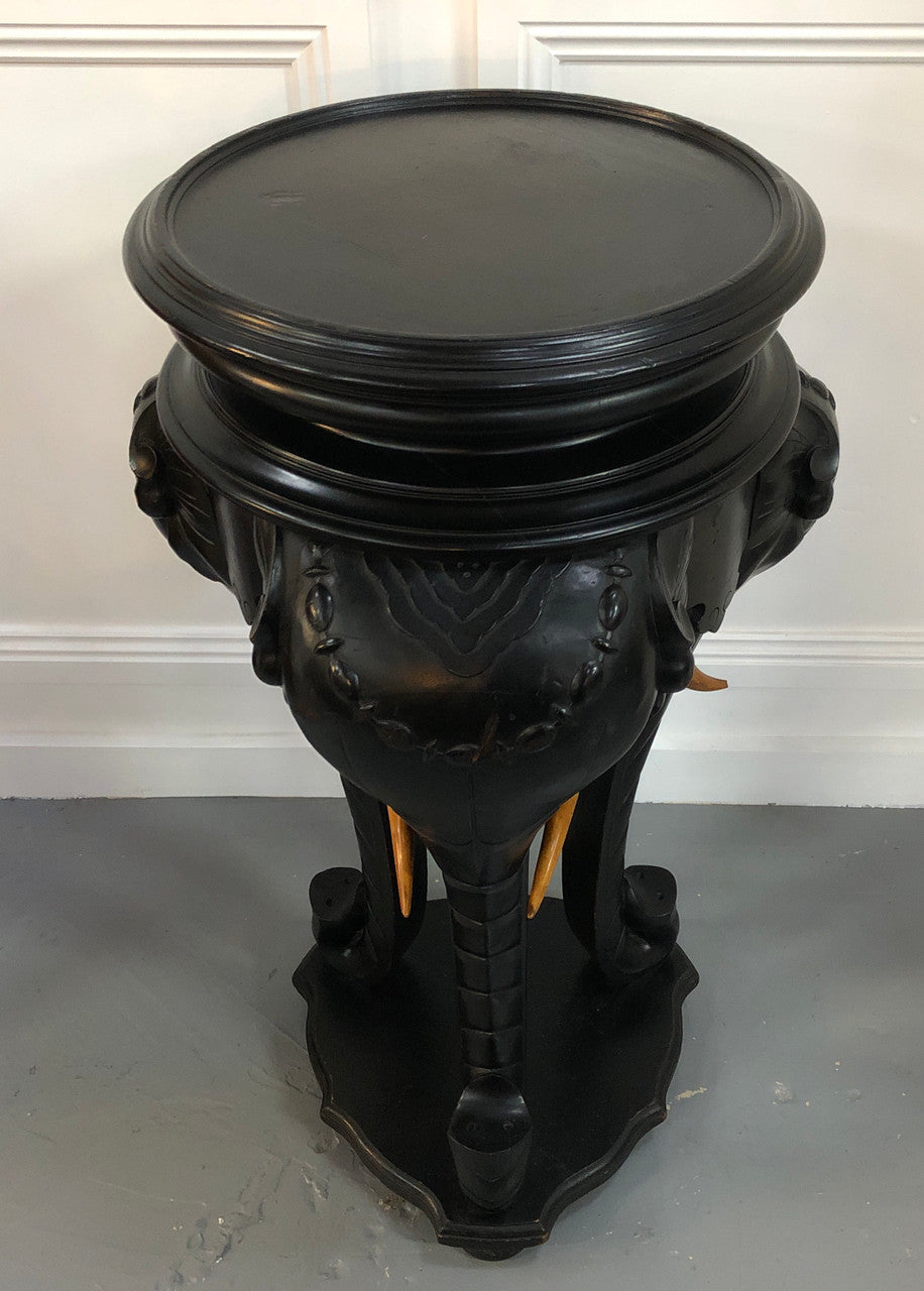 Fabulous French ebonized Elephant pedestal /plant stand with lovely carved detail and in good original detailed condition.
