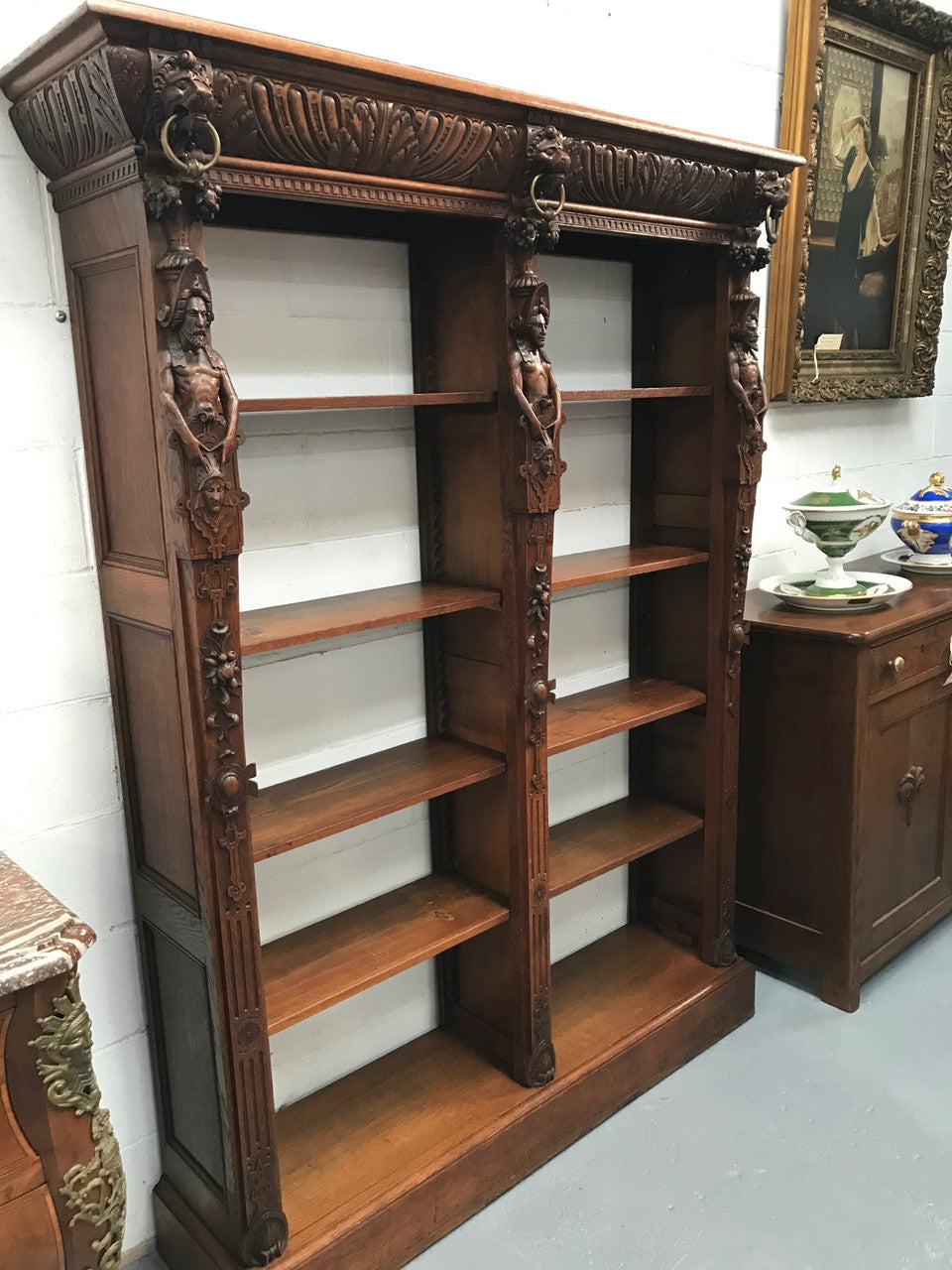 Antique 19th Century French Beautifully Carved Open Bookcase