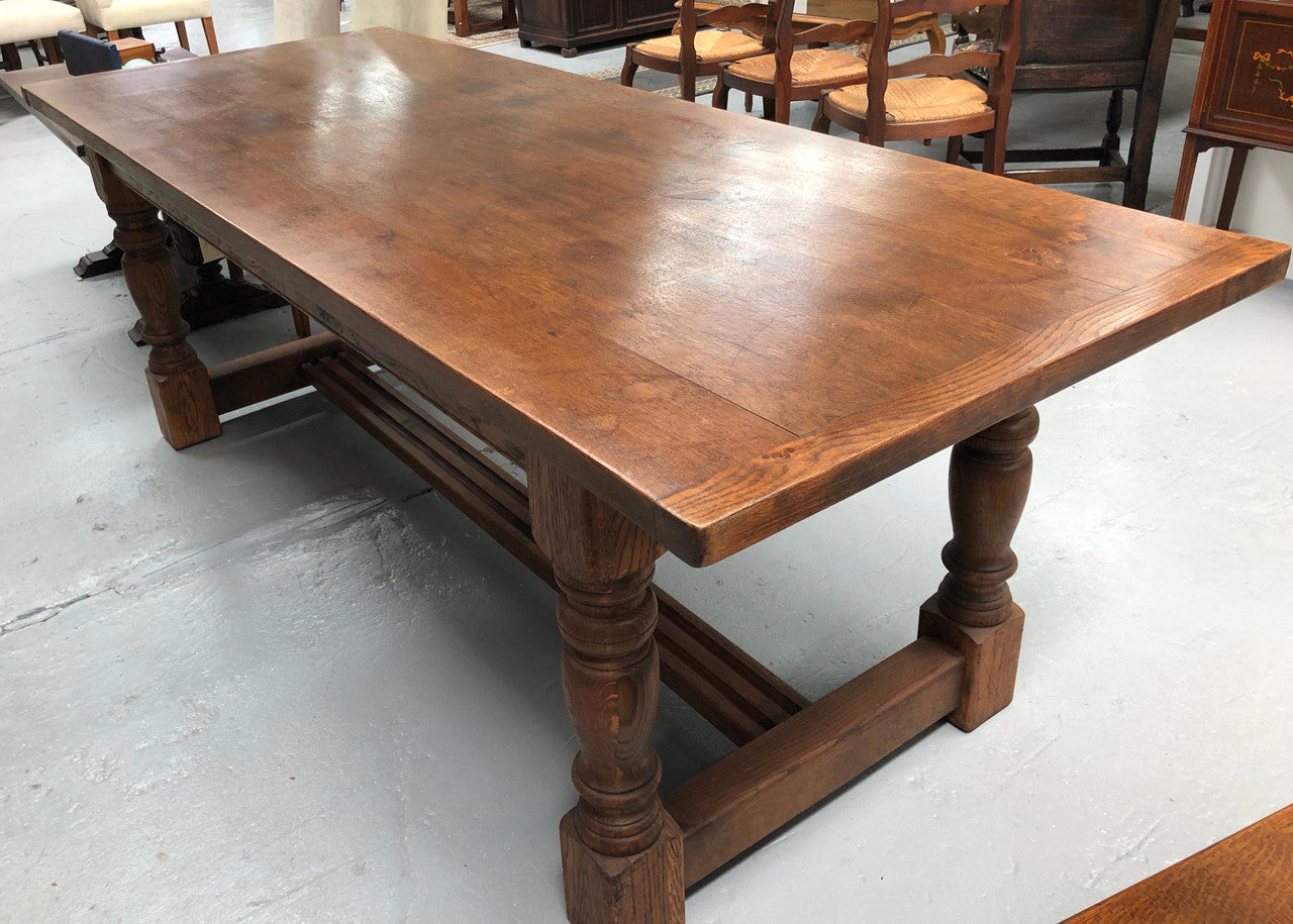 French Oak Stretcher Base Farmhouse Table