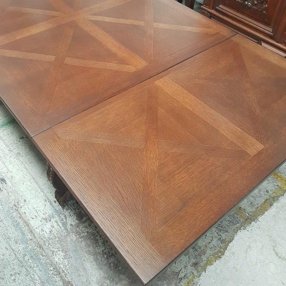 French Oak Spanish Style Parquetry Top Extension Table