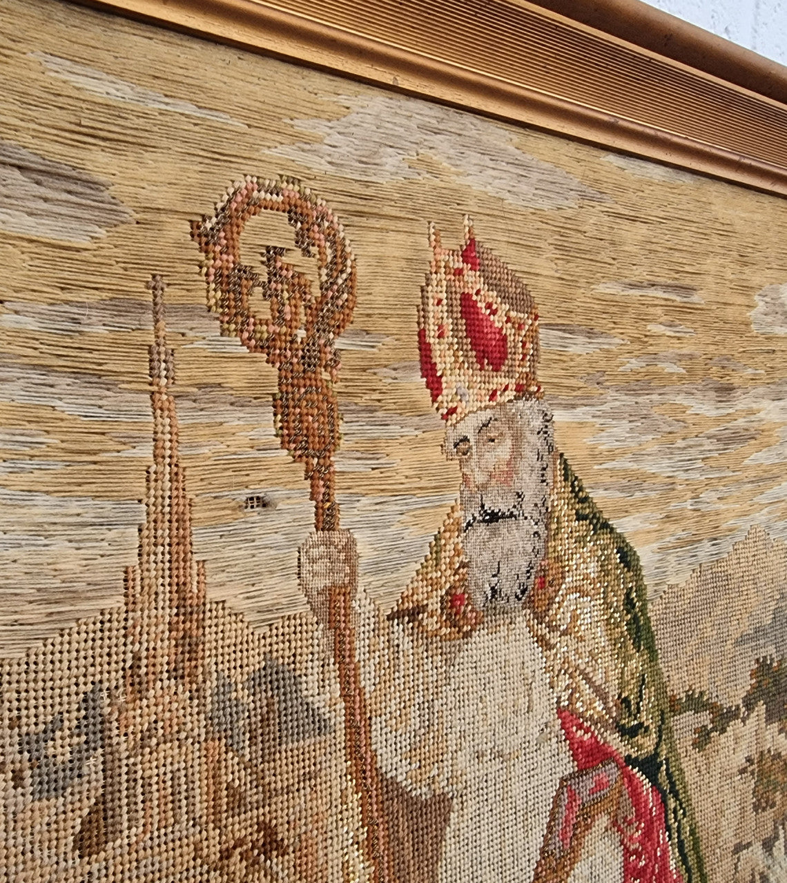 Antique Wool-Work Religious Framed Picture