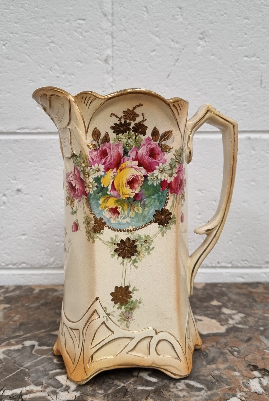 Victorian Tall Jug With Rose & Gilt Decoration