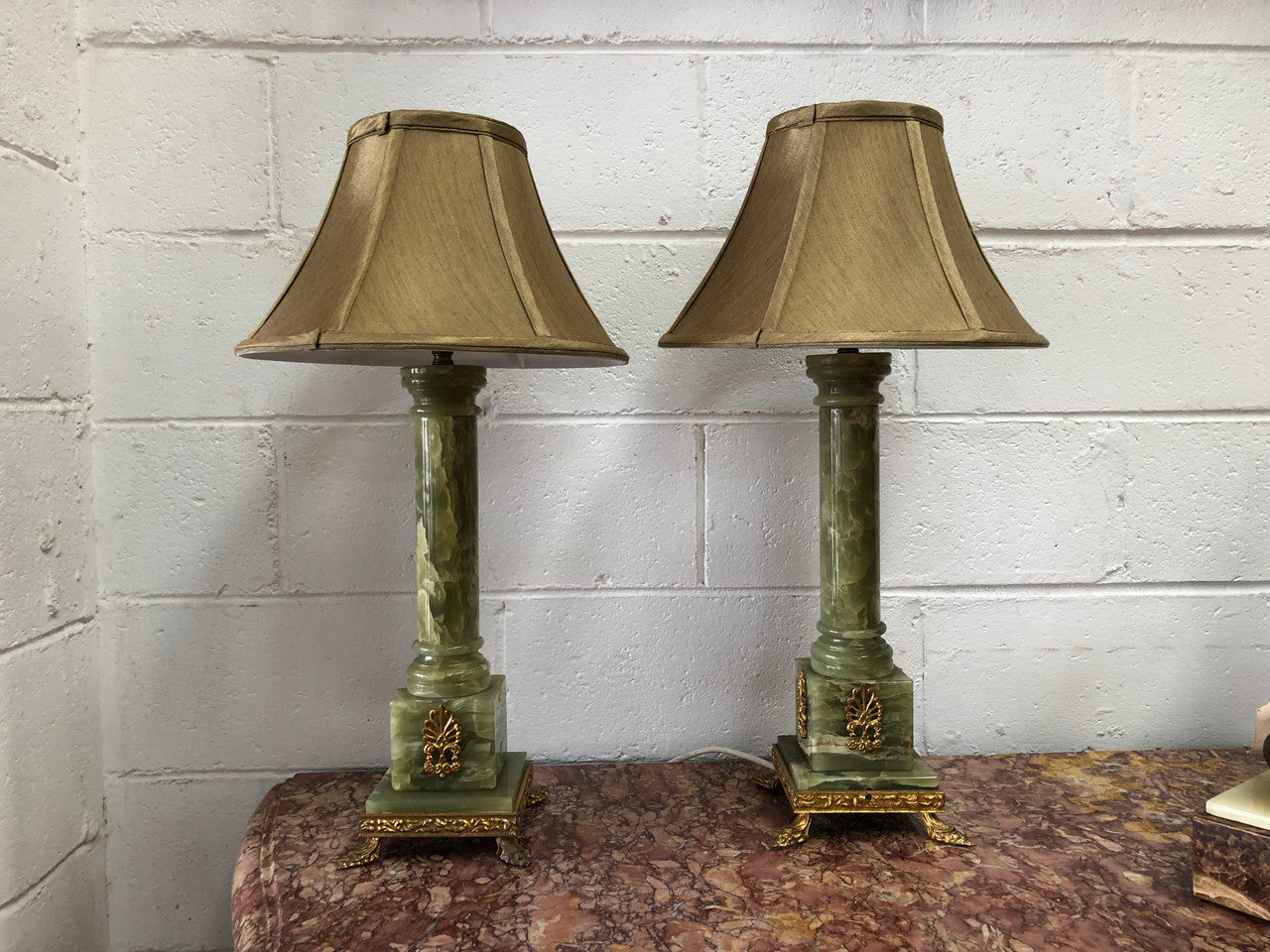 Pair Of French Onyx Lamps With Shades