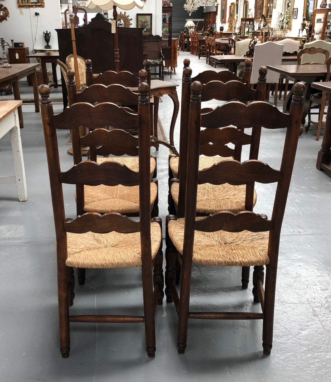 French Set Of Six Ladder Back Rush Seat Chairs