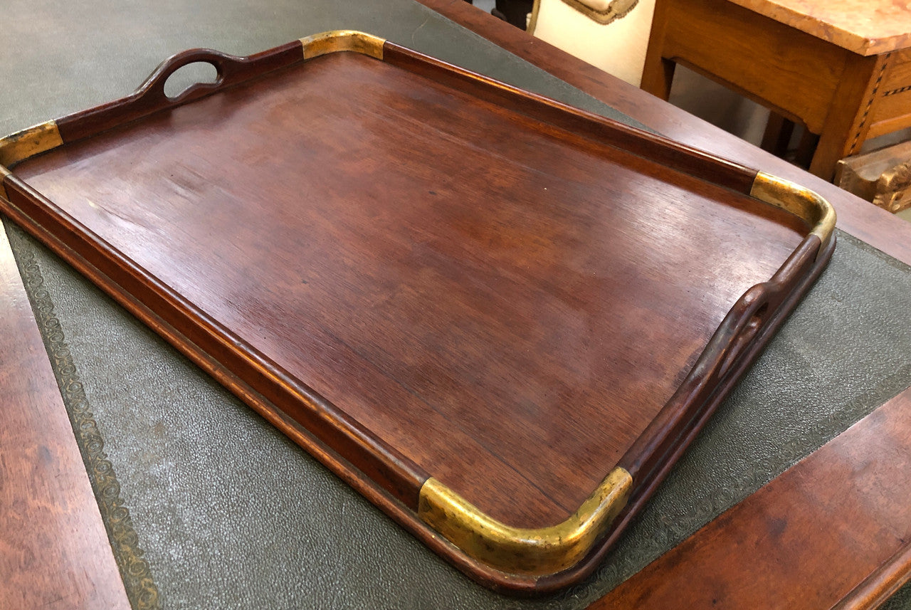 Beautiful Edwardian Mahogany and brass bound tray in good original detailed condition.