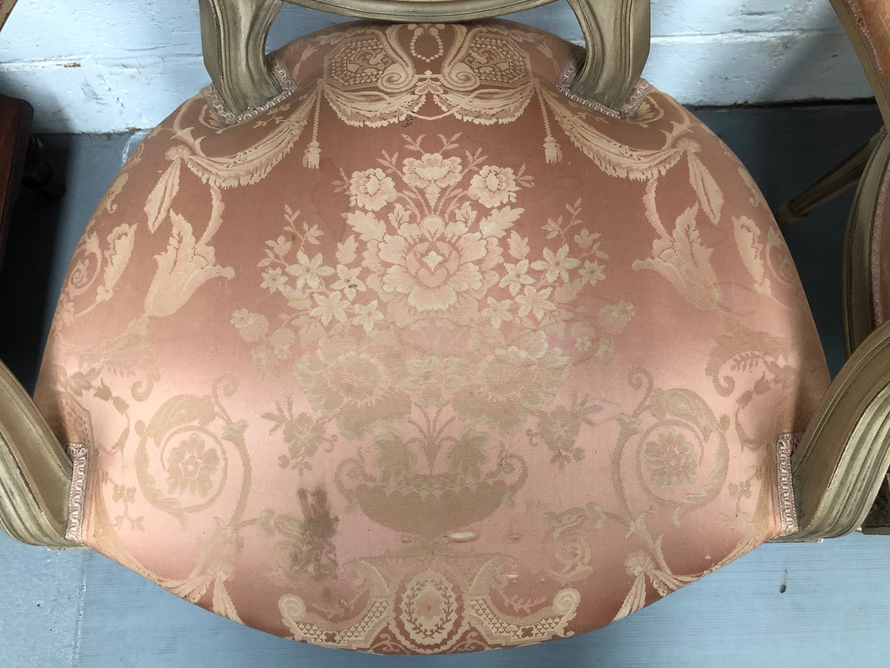 Pair Of French Louis XV Style Cane Back and Upholstered Seat Fauteuils