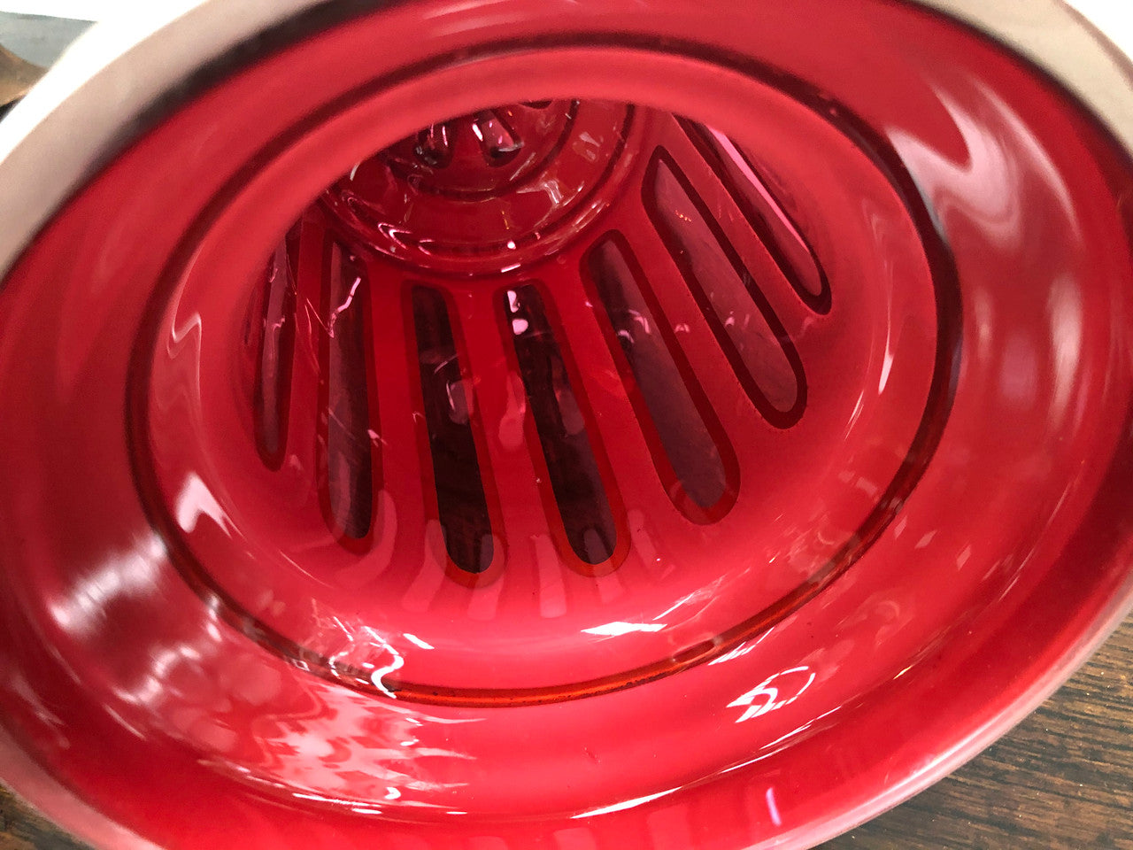 Stunning Victorian overlay ruby glass Centerpiece in good original condition.