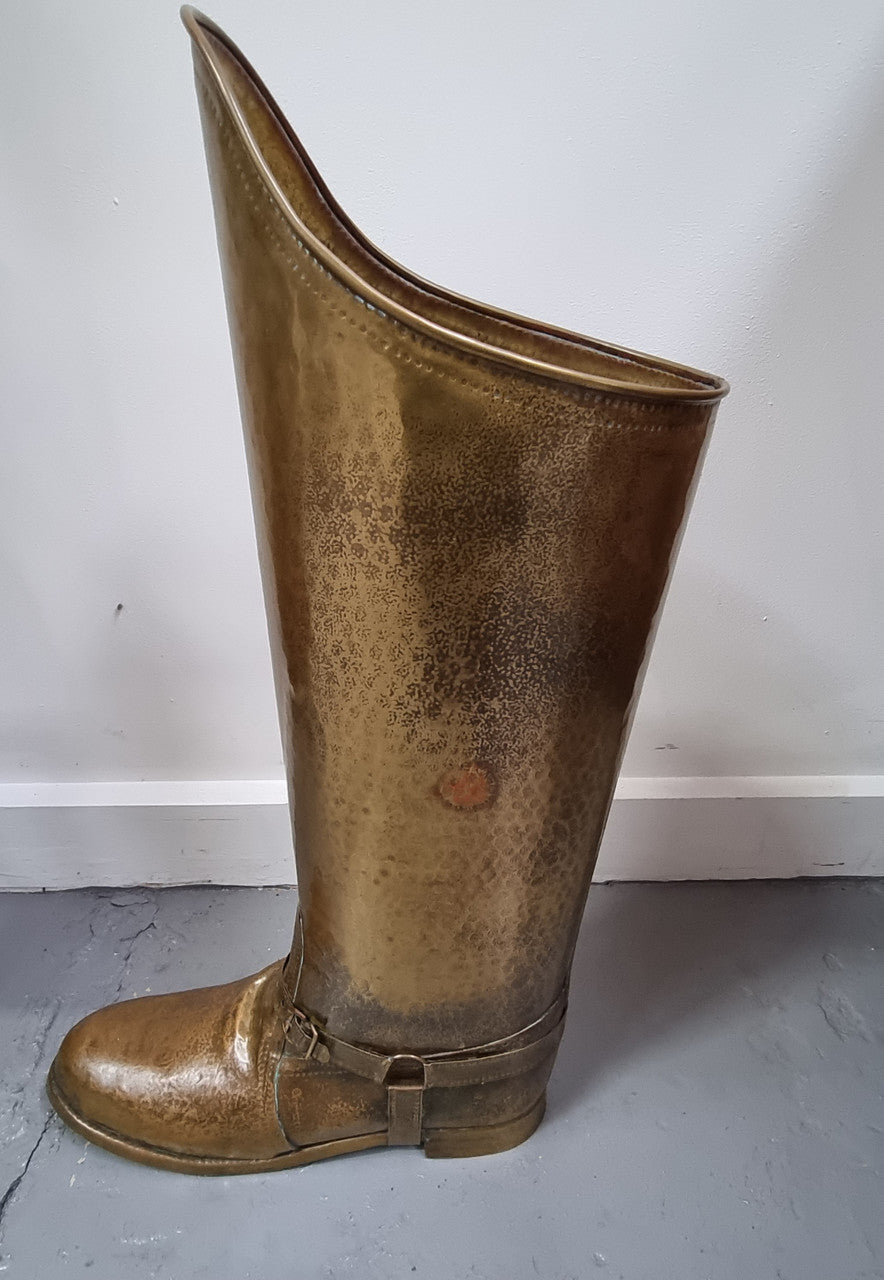 Decorative French brass boot for storing your umbrellas and walking sticks in good original condition.