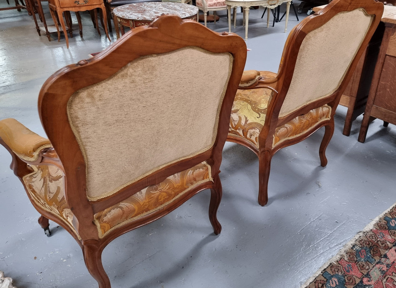 Pair of Amazing Louis XV Style Walnut & Tapestry Fauteuils