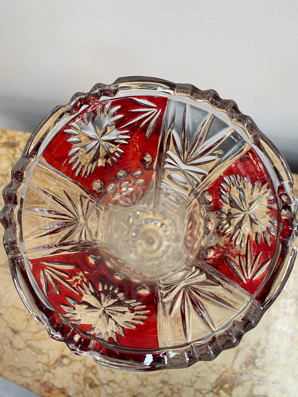Vintage flash ruby crystal vase with some losses to ruby flashing.