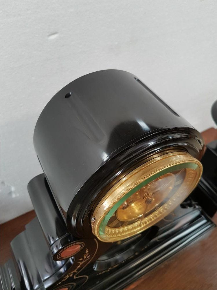 French Black Marble Three Piece Clock Set