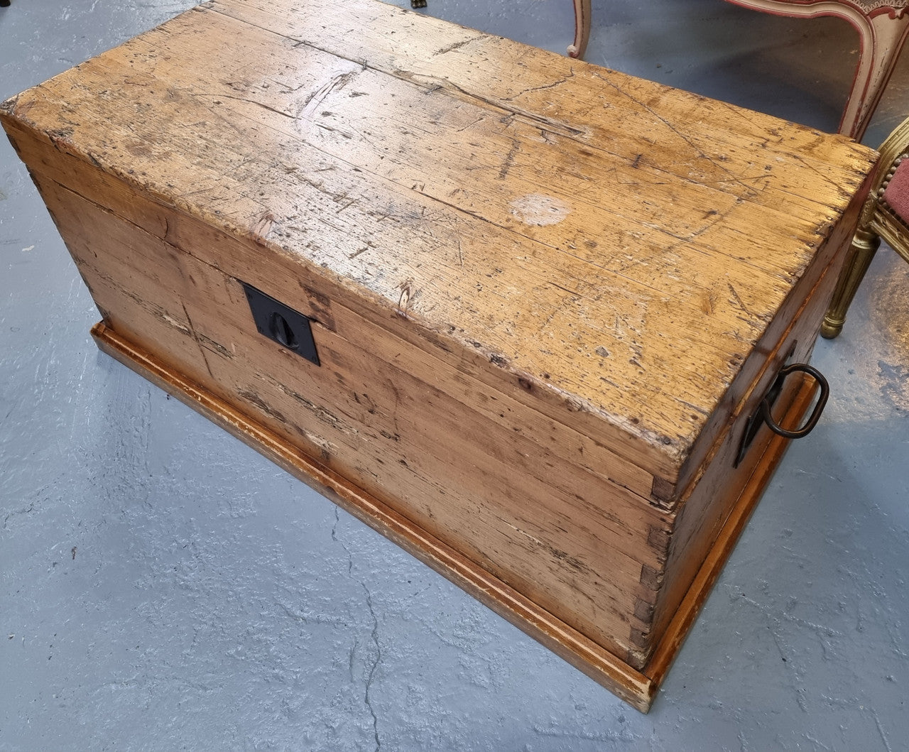 Lovely Pine chest / blanket box with loads of rustic character and iron hardware. This piece would also make a great coffee table, and is in good original condition.