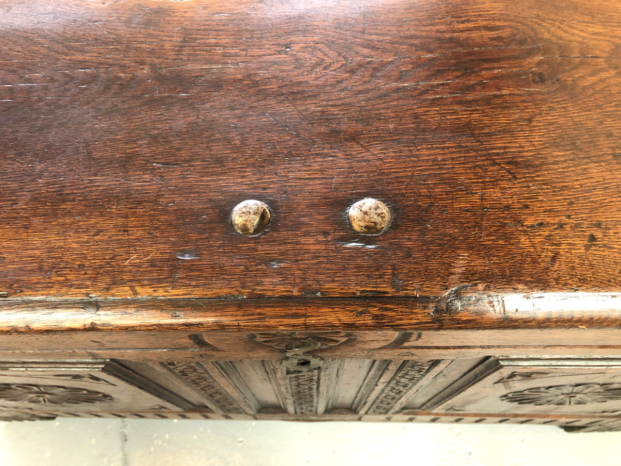 Early 18th century Antique French Oak coffee with beautiful original patina. In good original detailed condition.