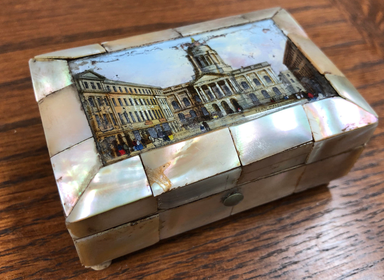 Antique Victorian Mother of Peral & Scene Trinket Box