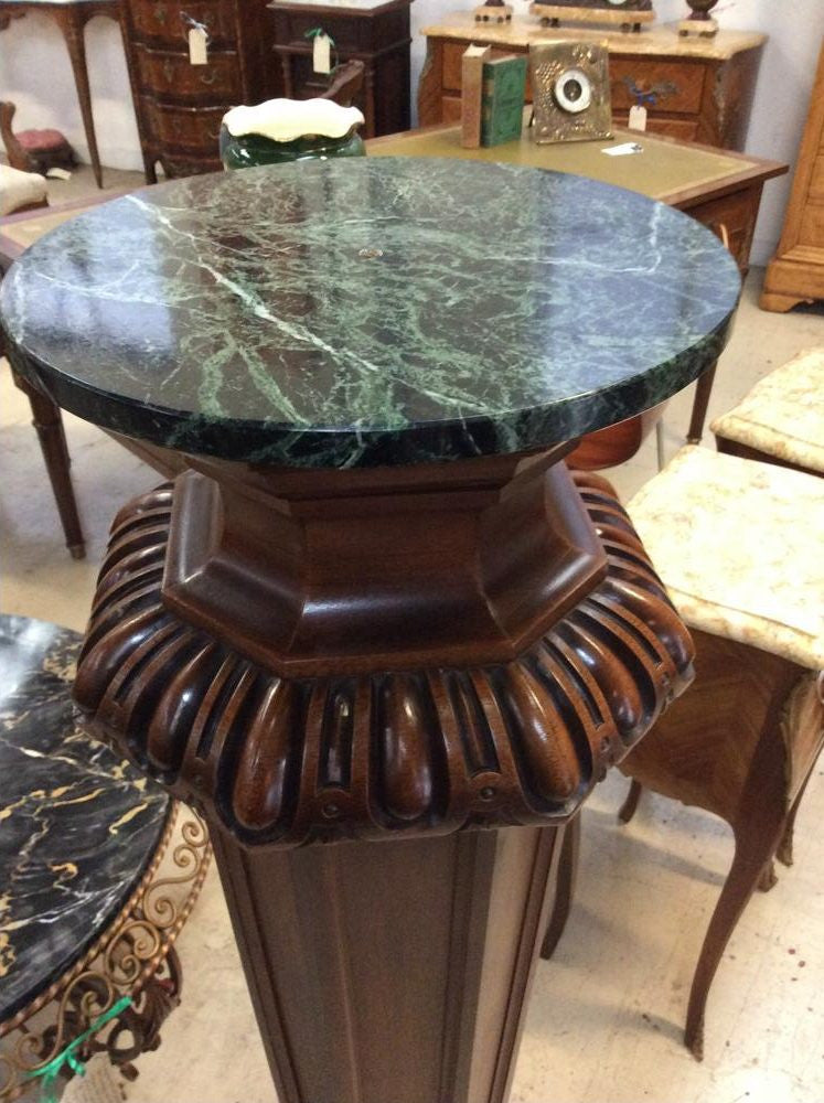 French Antique Grand Marble Top Walnut Pedestal