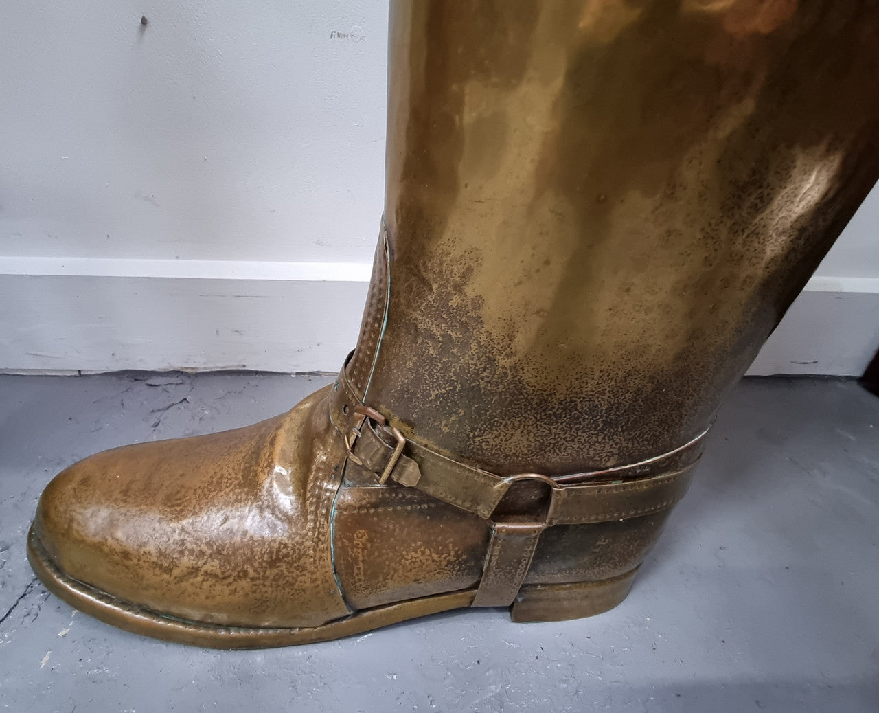 Decorative French brass boot for storing your umbrellas and walking sticks in good original condition.