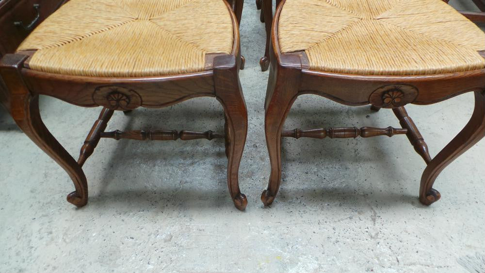 Set of Six French Oak Dining Chairs-2