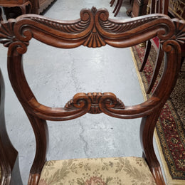 Stunning William IV carved Rosewood chairs from circa 1840's. Sourced locally they are in good original condition. Being sold individually for $450.00 each.