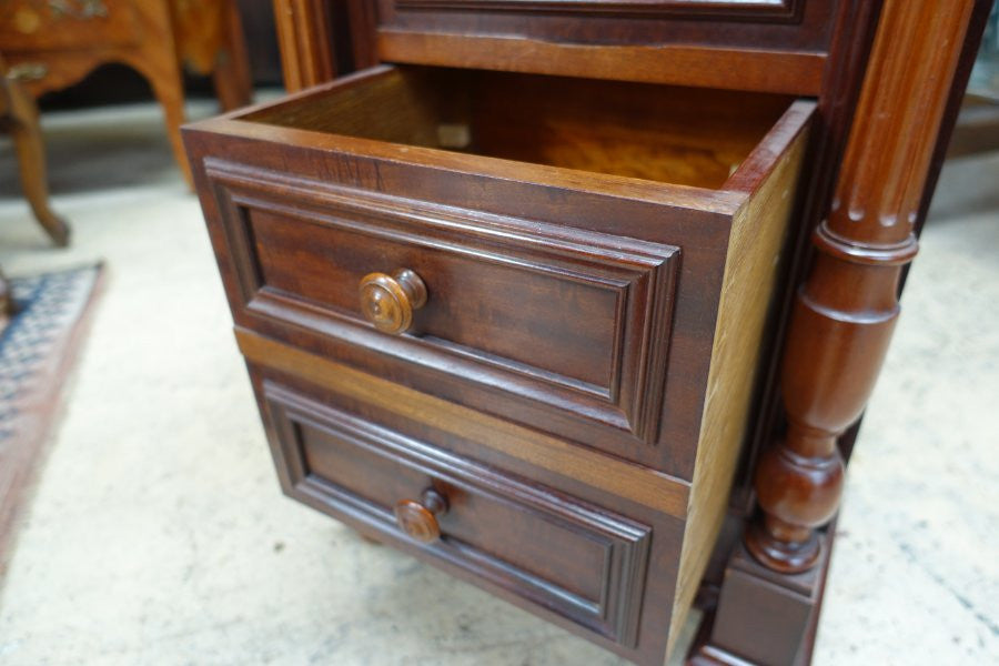 French Walnut Tall Bedside Cabinet