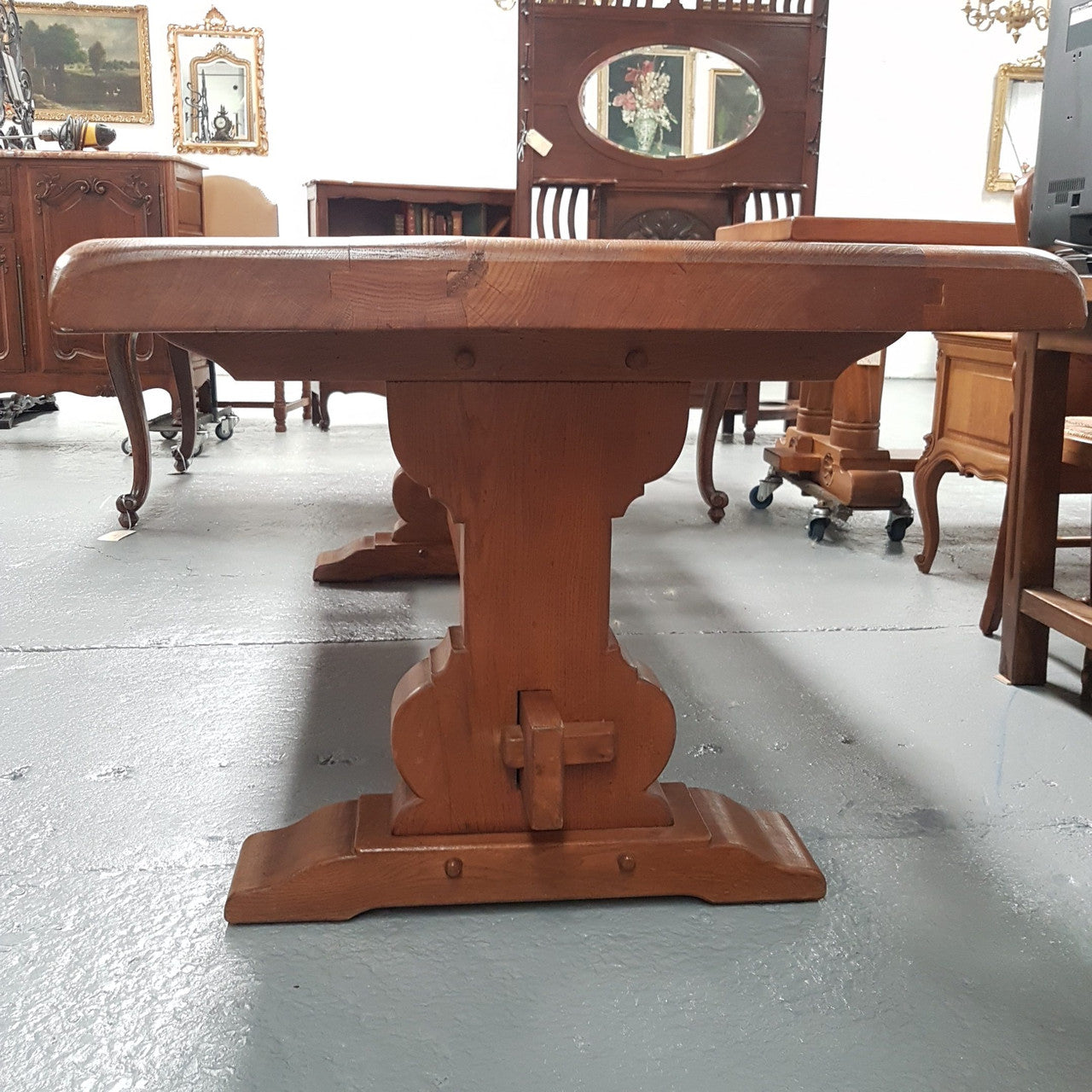 French Oak Stretcher Base Dining Table
