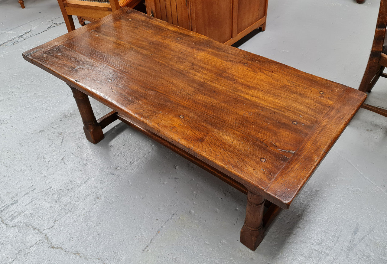 French Oak Refectory style coffee table. Amazing patina and is in good original detailed condition.