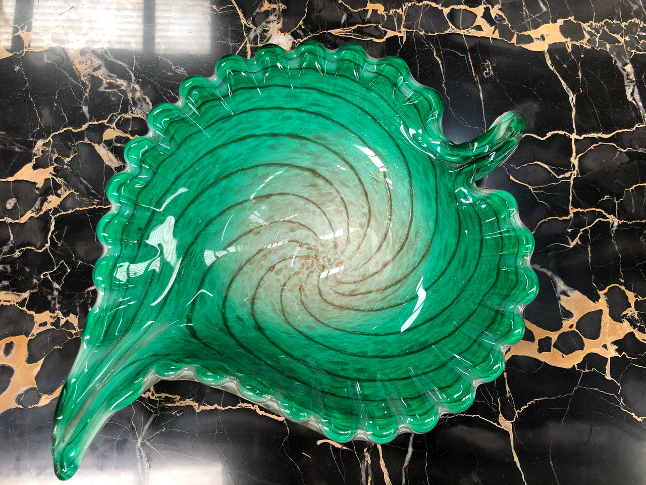 Vintage Murano Cased Glass Bowl In Emerald Green