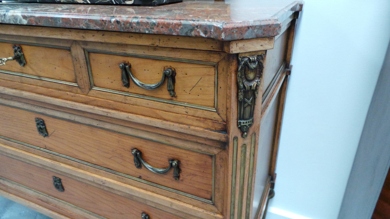 A Fabulous Continental 19th Century Walnut Three Drawer Commode